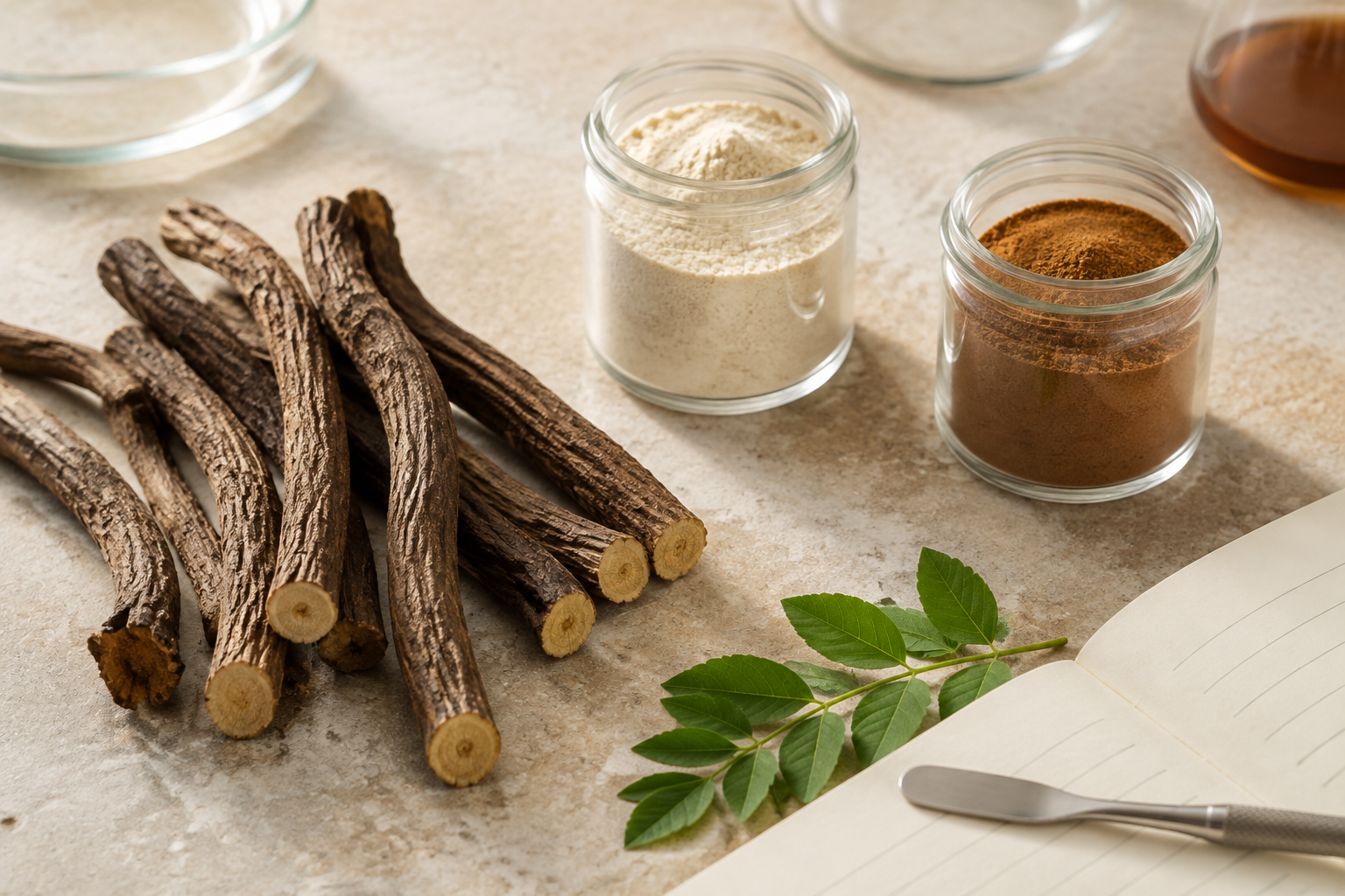 Licorice roots, leaves and standardized ingredient powders