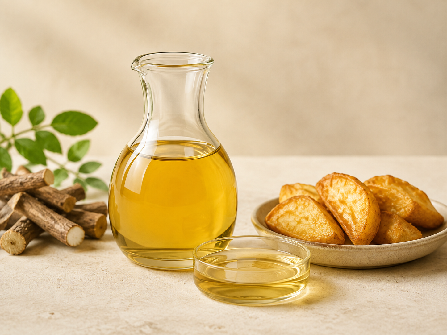 Golden edible oil and fried food application