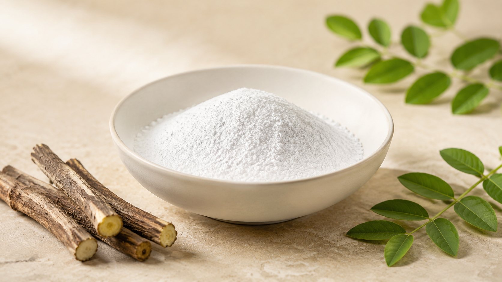 Fine white monoammonium glycyrrhizinate powder with licorice roots